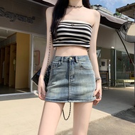 American vintage Denim Short dress Women Summer Versitile Fashion New High Waist Slimming Gyaru Shea
