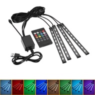 Car RGB LED Light Strips USB Interior Atmosphere Decorative Lamp Remote Control Sound Sensor Light