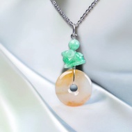 冰種飄黃翡翠平安扣項鍊18K金鑲嵌墜頭 | 天然緬甸翡翠A貨 | 送禮