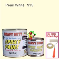 PEARL WHITE 915  ( 1L ) (EPOXY PAINT , FREE TOOLS ROLLER AND TAPE ) HEAVY DUTY FOR FINISH TILES / CERAMIC / CEMENT FLOOR / EXTERIOR &amp; INTERIOR PAINT