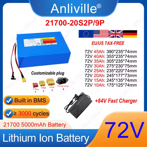 72V 10Ah 20Ah 30Ah 40Ah 45Ah 21700 20S lithium battery pack, high-power suitable for electric two wh