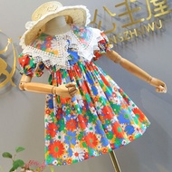 (พร้อมส่งในไทย)เดรสคอปกลูกไม้เด็กผู้หญิงฤดูร้อน ชุดกระโปรงเด็กหญิงลายดอกไม้