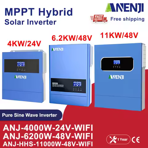 ANENJI 4KW 6.2KW 11KW Hybrid Solar Inverter 24V 48V 230VAC Max PV 500V 100A 120A 160A MPPT WIFI Sola