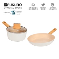 Fukuro Shiro Ceramic Cookware Set Non-Stick Fry Pan 26cm and Sauce Pan 18c with Lid for All Stoves L