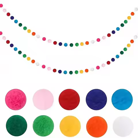 Wool Felt Ball Garland Colorful Pom Pom Garland Handmade 6.5 Feet Long Felt Ball Garlands for Wall C