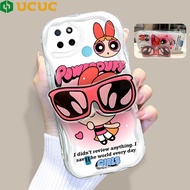 UCUC Case Dudukan Ponsel Kacamata Hitam Girls Kasing For Realme C1 C11 C12 C15 C17 C2 C20 C20A C21 C21Y C25Y C25 C25S C30 C30S C31 C33 C35 C53 C55 2021 Holder hp Tali Ponsel Cream Texture Casing Wavy Edge Soft Silicone Cover Phone Case