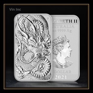 Silver Dragon Bar 2021 edition - Koin Perak berbentuk Kotak 1 oz