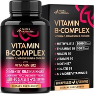 Vitamin B Complex for Men & Women - Made in USA - B-Complex: B1, B2, B3, B5, B6, B7, B8, B9, B12 wit