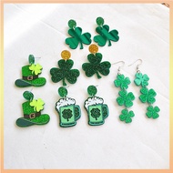 St. Patrick's Day Earrings Carnival Personalized Versatile Green Acrylic Sparkling Powder Clover Luc