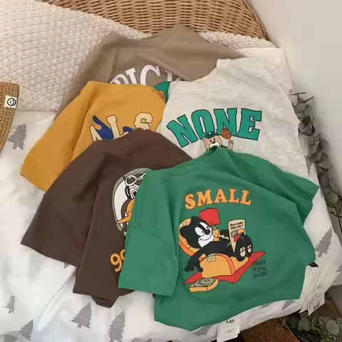 Printed Short Sleeve Tshirts Summer New Brand Tops Kids Boys Tees Casual Fashion O-neck 100% Cotton 