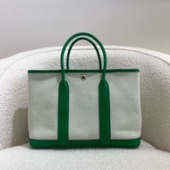 愛馬仕 Hermes Garden party30 竹子綠拼帆布 花園30手提包 銀扣
