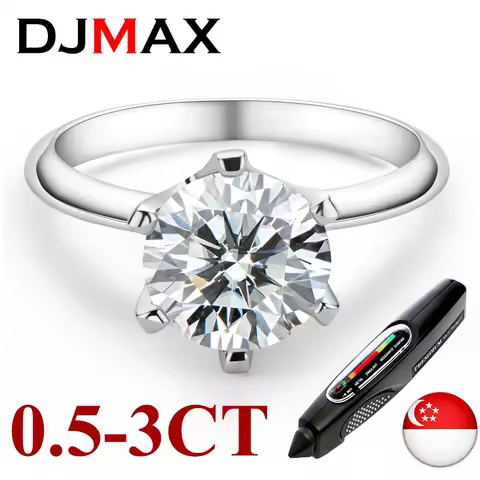 DJMAX Real D Color Moissanite Wedding Rings For Women Top Quality 18K White Gold Ring 100% 925 Sterl
