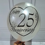 LATEX BALLOONS HAPPY 25TH ANNIVERSARY silver celebration warning HAPPY birthday wedding company offi