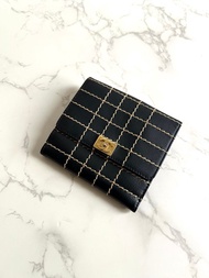 稀有中古二手Chanel黑色外縫線金扣皮革短夾銀包錢包中古包古董包