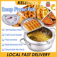 304 Stainless Steel Deep Fryer Pot Japanese Tempura Frying Pot Frying Pan With Thermometer Oil Drain