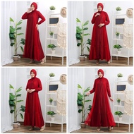 (QWE) Haliya Tile Dotty Gamis Dress Mosscrepe Mix Tille Dot Maxi Dres Muslim Lebaran Pesta Kondangan