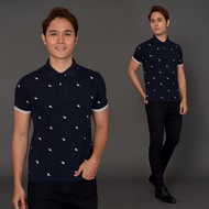 Kemeja T- Shirt Berkolar V Neck Tshirt Corak Lelaki Men Shirt Casual Short Sleeve Cotton Polo Kemeja