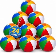 4E's Novelty 16 Inch Inflatable Beach Balls Bulk 24 Pack - Birthday Pool Party Favors for Kids, Summ