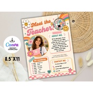 Editable Retro Groovy Meet The Teacher Newsletter | Canva Template | Digital Download