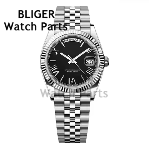 BLIGER Men's 36mm/39mm Miyota 8285 Mechanical Watches Date of the Week Silver Wristwatch Steel Water