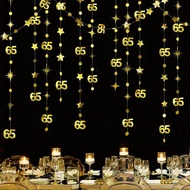 Gold 65th Birthday Decorations Number 65 Circle Dot Twinkle Star Garland Metallic Hanging Streamer B