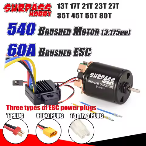 SURPASS HOBBY 540 Brushed Motor 13/17/21/23/27/35/45/55/80T 60A Brush ESC 7.2v for 1/10 RC Car Crawl