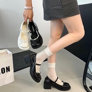 Women's Lolita Doll Shoes 4-5cm High Heel Glossy Leather Lace with Bow in the Middle ROOSS (Thin Fee