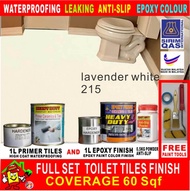 lavender white 215 ( FULL SET EPOXY PAINT ) TOILET TILES FINISH / CAT EPOXY LANTAI / 1L PRIMER TILES AND 0.5 KG POWDER ANTI SLIP AND 1L EPOXY FINISH PAINT / COVERAGE 60 SQF