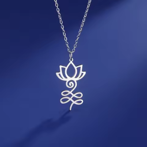 Skyrim Lotus Flower Yoga Om Unalome Pendant Necklace Stainless Steel Neck Chain for Women Buddhism M