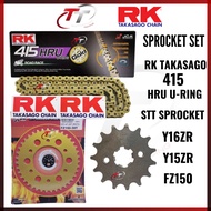 Y15ZR Y16ZR FZ150 RK JAPAN 415 HRU URING ORING CHAIN RANTAI GOLD EMAS STT SPROCKET SPOCKET SPOKET SP