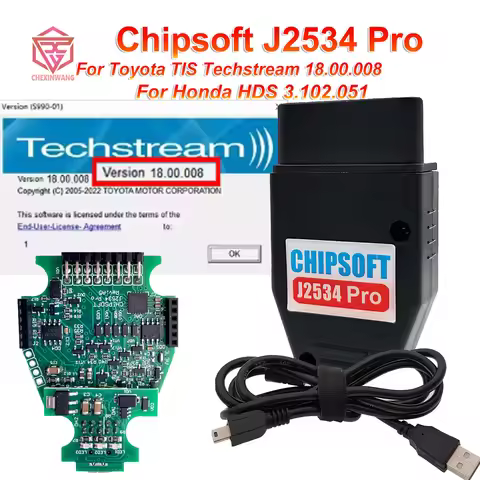 Chipsoft J2534 Pro For Toyota TIS Techstream 17.30.011 VCI Diagnostic Tool and For Honda HDS 3.102.0
