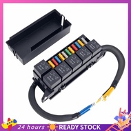 【HOT SALE】 12V Fuse and Relay Box, 11 Way 4 Pin 6 Slot, Fuse Relay Block, Universal Fuse Block Relay