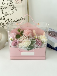 Flower Gift Box Rose Carnation Soap Flower Bouquet Chamomile Transparent PVC Mothers Day Present Bun