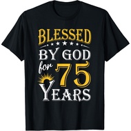 Men's cotton T-shirt Vintage Blessed by God for 75 years Happy 75th Birthday T-Shirt