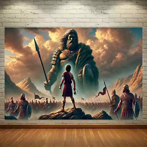 1pc David and Goliath Wall Tapestry – 8x6ft Jewish Mythology Backdrop for Room, Studio, Parties, Out