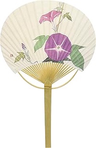 Shikoku Dan Fan White with Morning Glory Flat Bamboo Large Approx. 9.1 x 14.4 inches (23 x 36.5 cm)