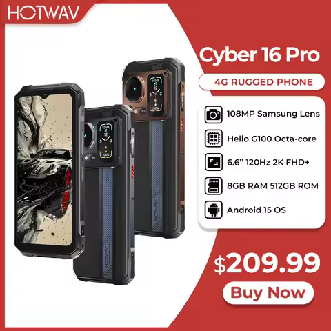 HOTWAV Cyber 16 Pro G100 Rugged Phone 6.6'' FHD+ 120Hz Display 108MP Cellphone Android 15 8GB 512GB 