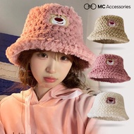 Bucket Hat Embroidered Icon Strawberry Bear JML31 MC Accessories 2 Layers Thick Ruffled Fur With Large Mini Drawstring