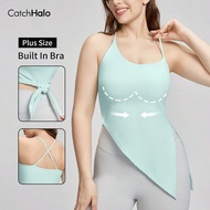 Crisscross Back Built In Bra Plus Size Women's Workout Tank Top - Thin Straps & Asymmetrical Hem Cro