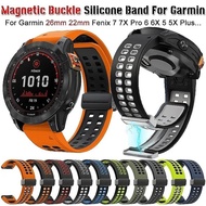 26mm 22mm For Garmin Silicone Strap Fenix 7 7X Pro 6 6X 5 5X Plus/Epix Forerunner945 QuickFit Magnetic Buckle Bracelet Watchband