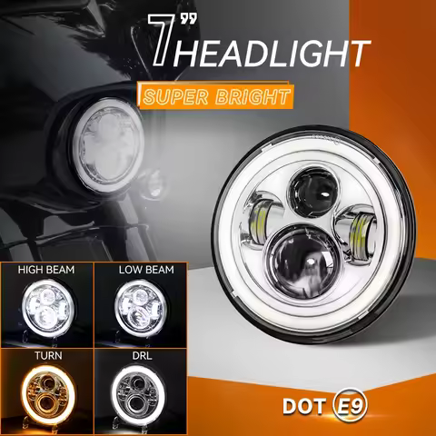 7" For Motorcycle Headlight Wrangler JK Harley Touring Road King Yamaha BMW 7 Inch Moto Round H4 LED