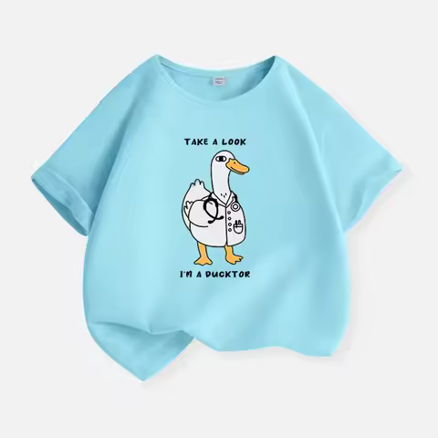 2-12 Years Cotton Boys T-shirts Doctor Duck Cartoon Tees 2025 Summer Casual Kids Tshirts Korean Prin