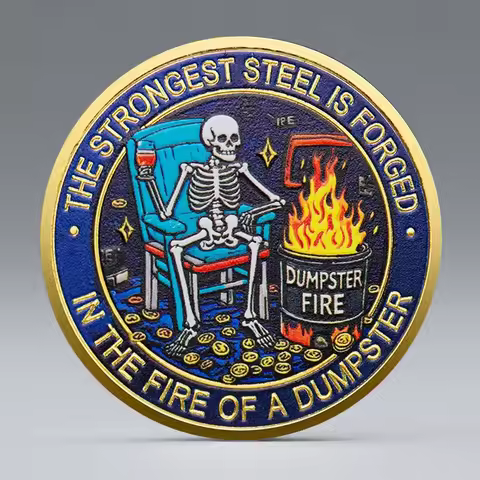 New Creative Trash Can Huobi Funny Medal Gold-plated Commemorative Coin Inspiring Gift