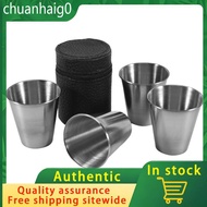 Stainless Steel Shot Cups, Set of 4 Cups, Metal Shot Glasses, Stackable, Hip Flask Small with Leathe