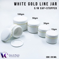 ⭐JAR PLASTIC 10GM/15GM/30GM/50GM/100GM WHITE GOLD LINE WITH CAP & STOPPER⭐ POST TODAY 