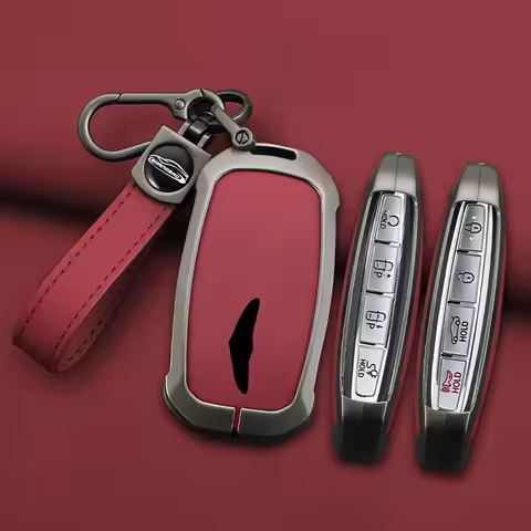 2025 New Zinc Alloy+Leather Car key case cover shell Fob For Genesis G80 2023 2024 2025 G70 G90 G90R