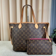 LV路易威登 Neverfull購物袋托特包子母包 經典老花滿印配玫紅色內裡 超大容量 日常實用百搭