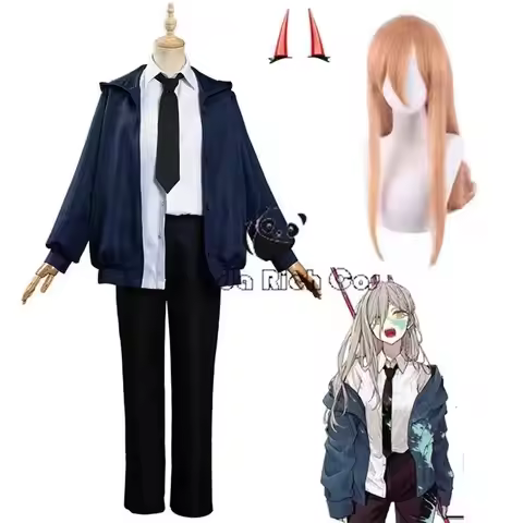 Anime Chainsaw Power Cosplay Costumes Blue Jacket Pants Wig Girls Uniform Suit Man Halloween Christm