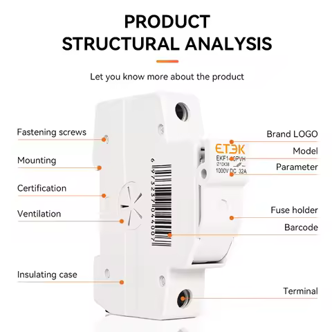 ETEK DC Solar Fuse Holder 1000V 1P 15A 20A 25A Photovoltaic Fuse Base Link PV System GPV 10x38mm DIN