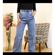 Palazzo JEANS Women Elastic waistband Casual Denim Pants Wide Leg Jaggen 26-38.
